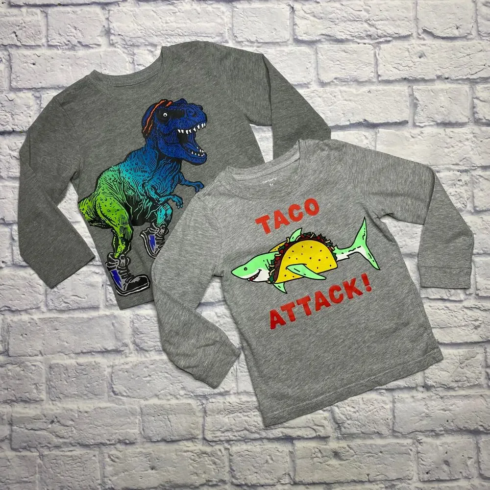 Bundle of 2 Long Sleeve Tops, Taco Attack and Dinosaur.